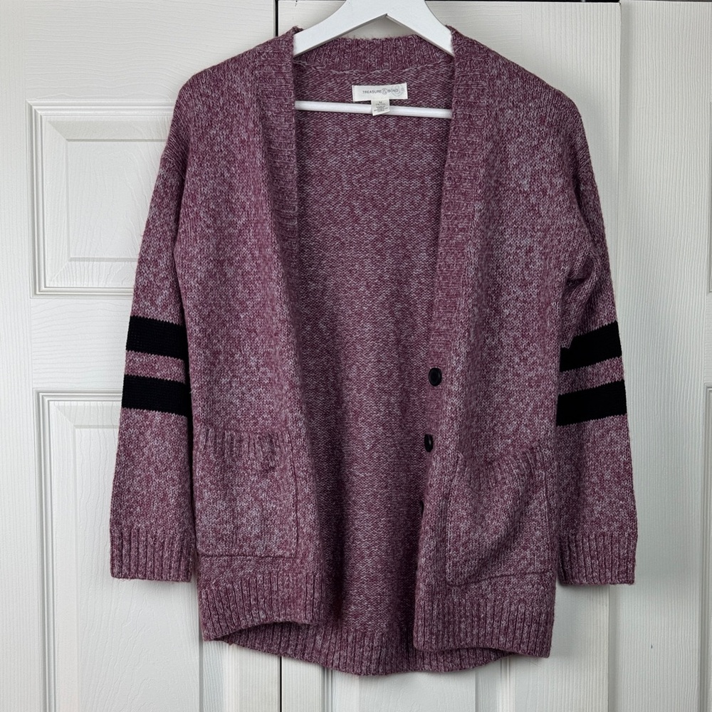 Treasure & Bond Maroon Cardigan with Black Accents